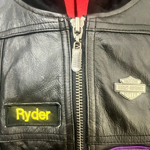 Harley-Davidson Black Leather Hoodie Vest with Colorful Patches Womens Small - Picture 8 of 10